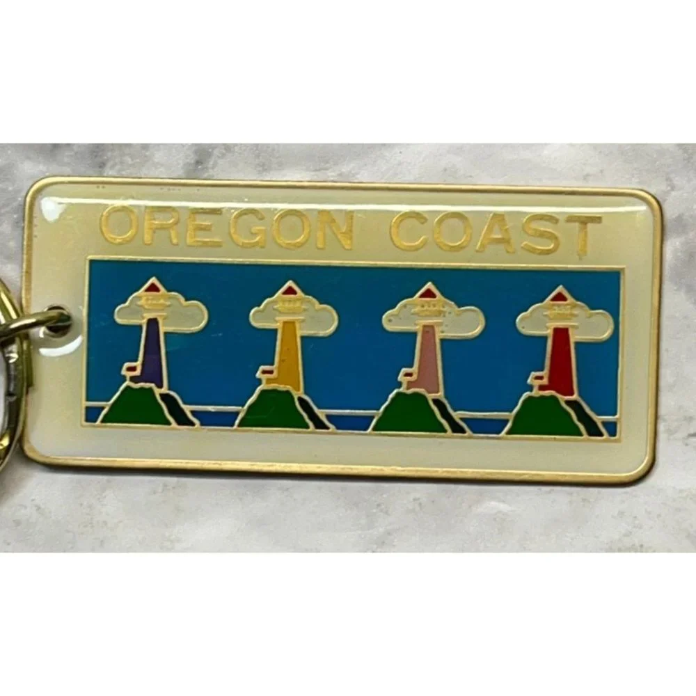 Vintage Oregon Coast Keychain Beach Lighthouses Ocean Enamel